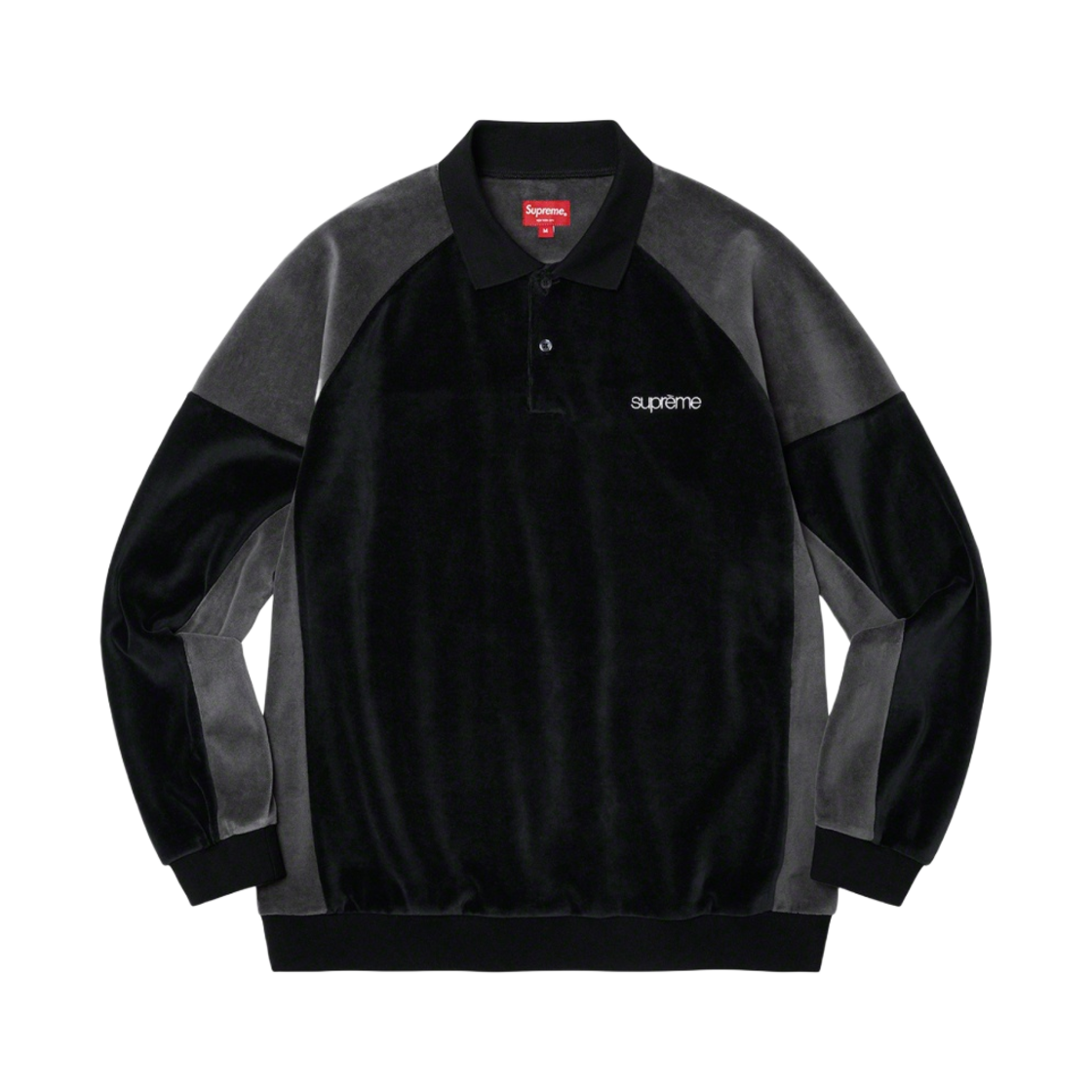 슈프림 패널드 벨루어 롱슬리브 폴로 블랙 - 22FW(Supreme Paneled Velour L/S Polo Black - 22FW) - 1