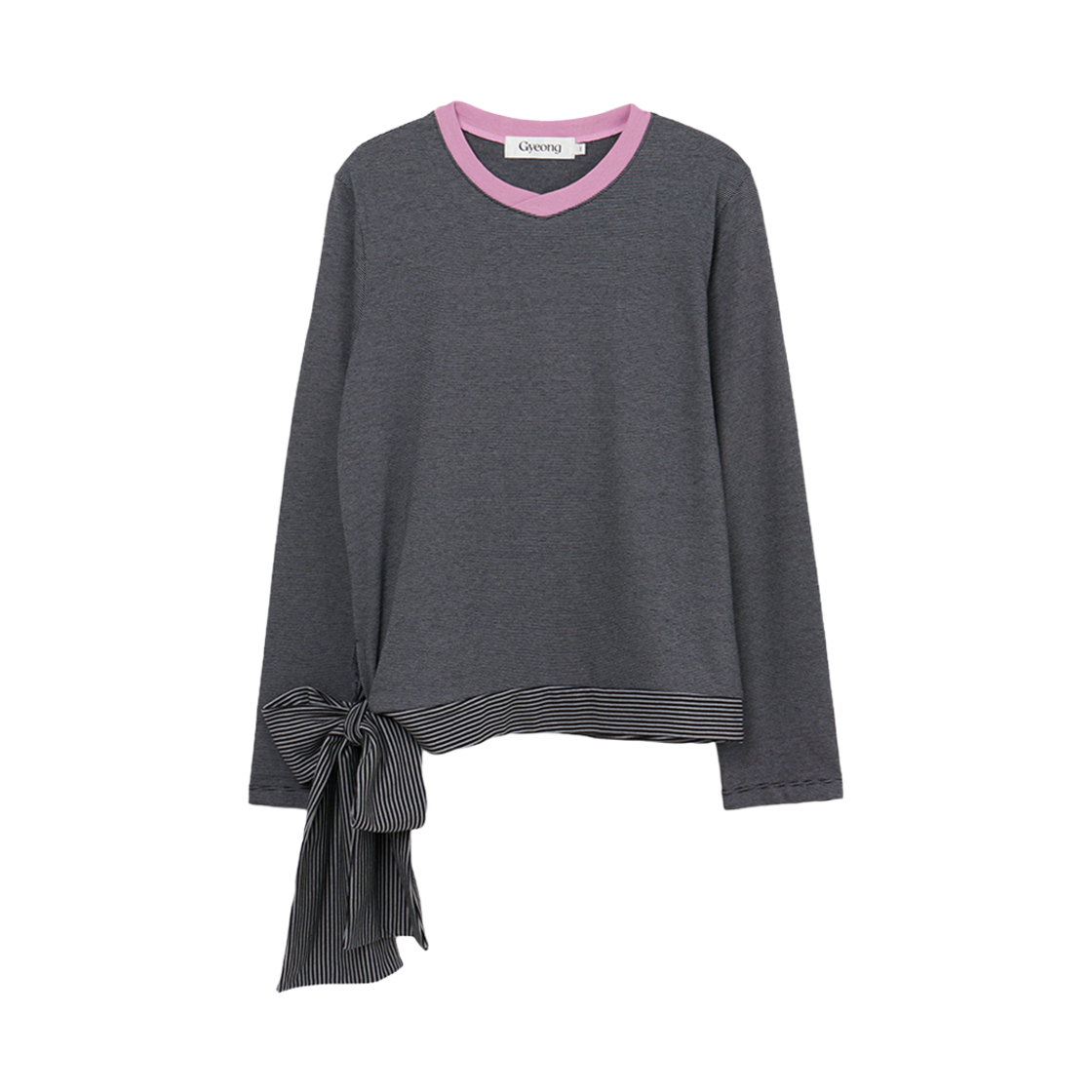GY43LS003GB Gyeong Tie Striped Long Sleeve Tee Gray & Black