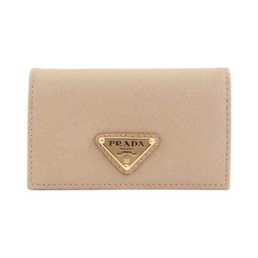 Prada Saffiano Leather Triangle Logo Card Holder Powder Pink