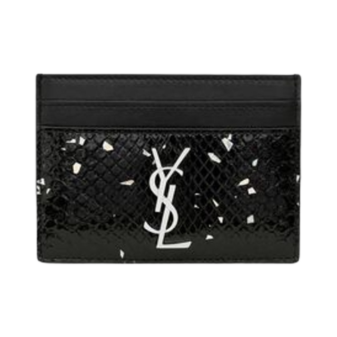 생로랑 카산드라 카드 케이스 메탈라이즈 파이썬 엠보스 레더 블랙 앤 실버(Saint Laurent Cassandre Card Case in Metallized Python Embossed Leather Black And Silver) - 1