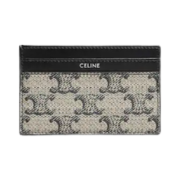 Celine Medium Card Holder in Triomphe Canvas and Calfskin Beige