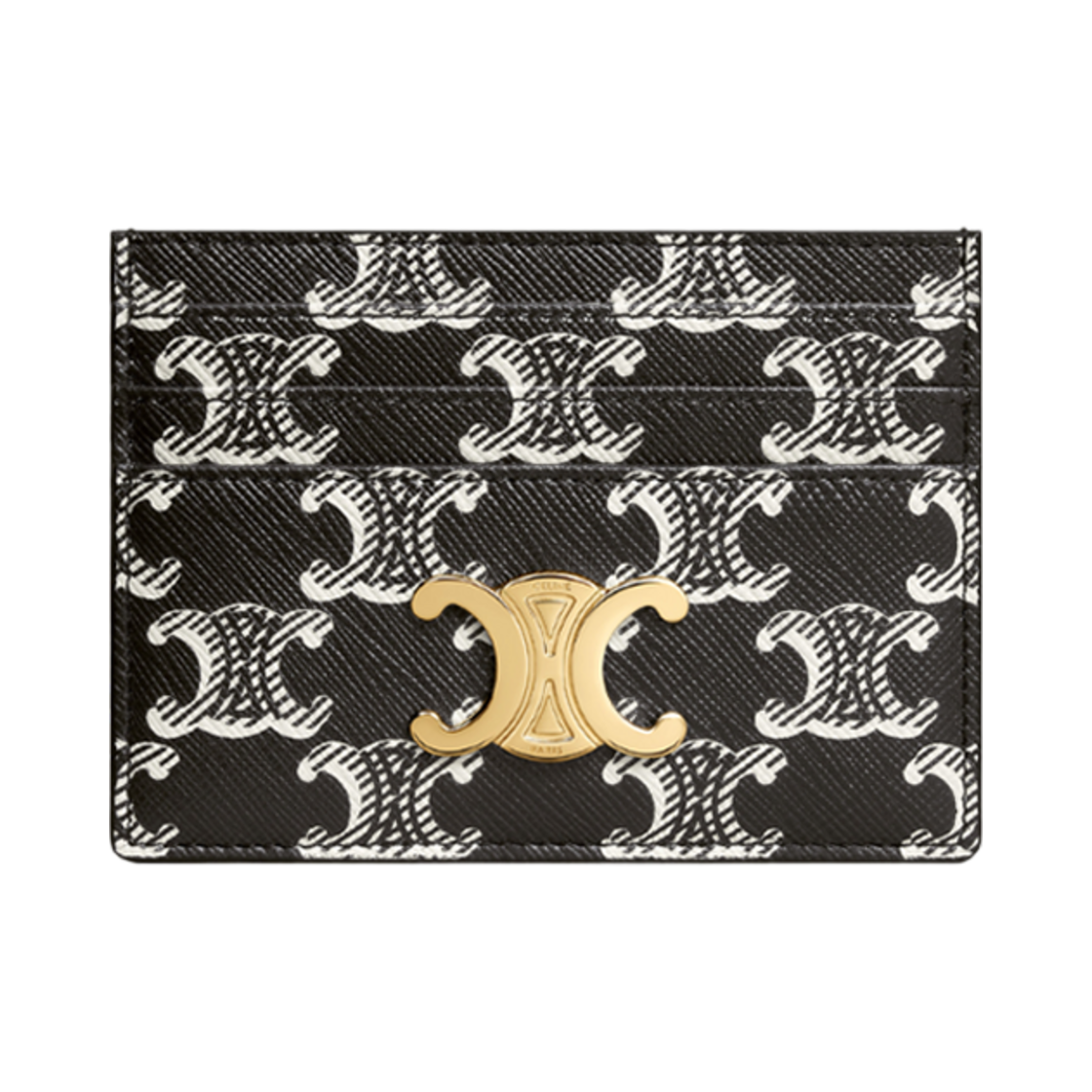 10L832FR9-38NO Celine Triomphe Card Holder in Triomphe Canvas Two-Tone Black