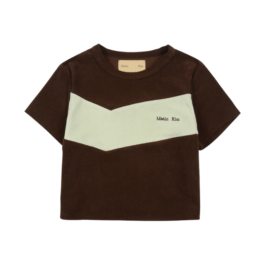 (W) 마뗑킴 컬러 블락 테리 크롭탑 브라운((W) Matin Kim Color Block Terry Crop Top Brown) - 1