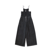 (W) Kapital 11.5 oz. Black Denim Macaroni Overalls Processing