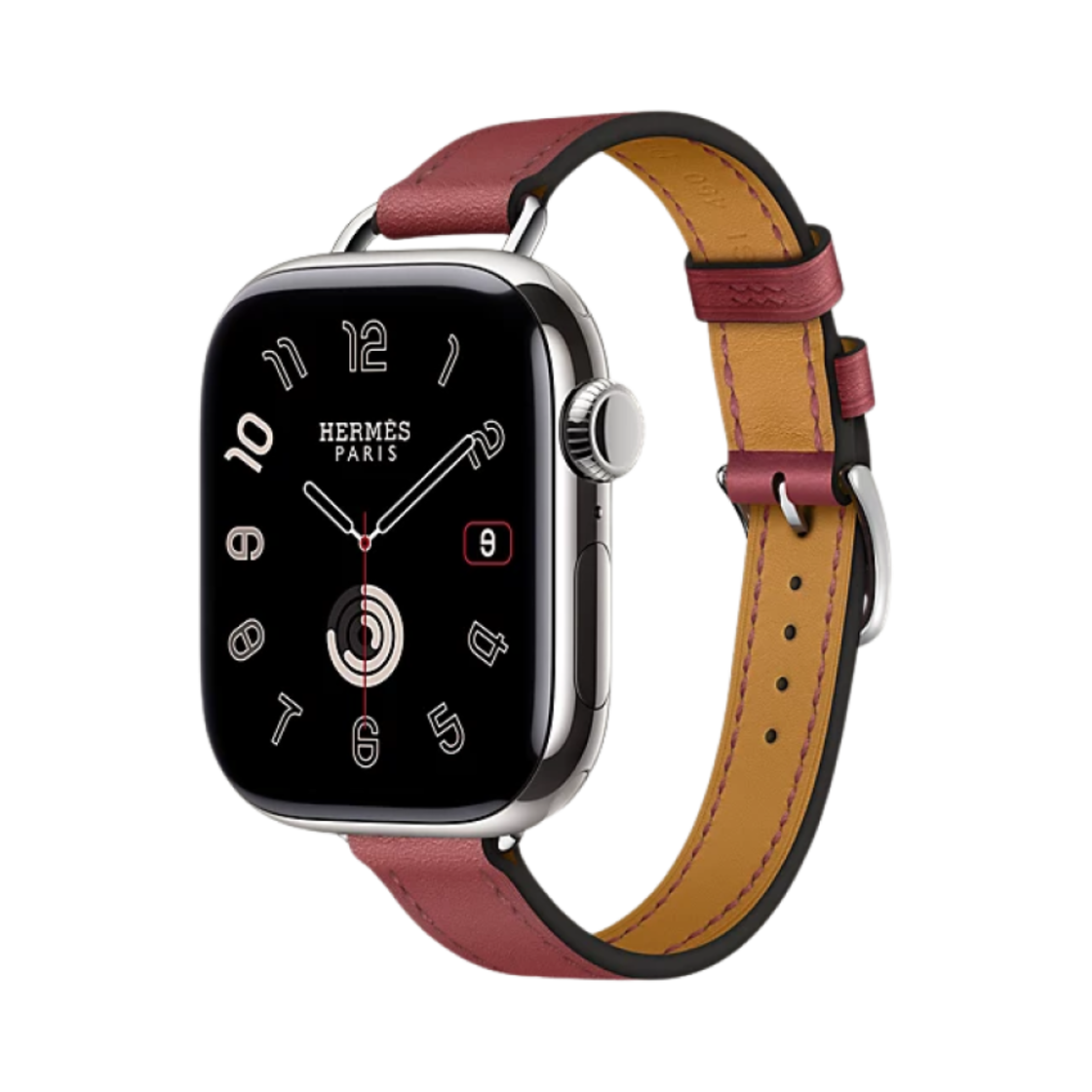 애플 워치 10 에르메스 42mm 티타늄 케이스 스위프트 카프스킨 아뜰라주 싱글 투어 루즈 그르나 (국내 정식 발매 상품)(Apple Watch Hermes Series 10 42mm Titanium Case with Swift Calfskin Atttelage Single Tour Rouge Grenat (Korean Ver.)) - 1