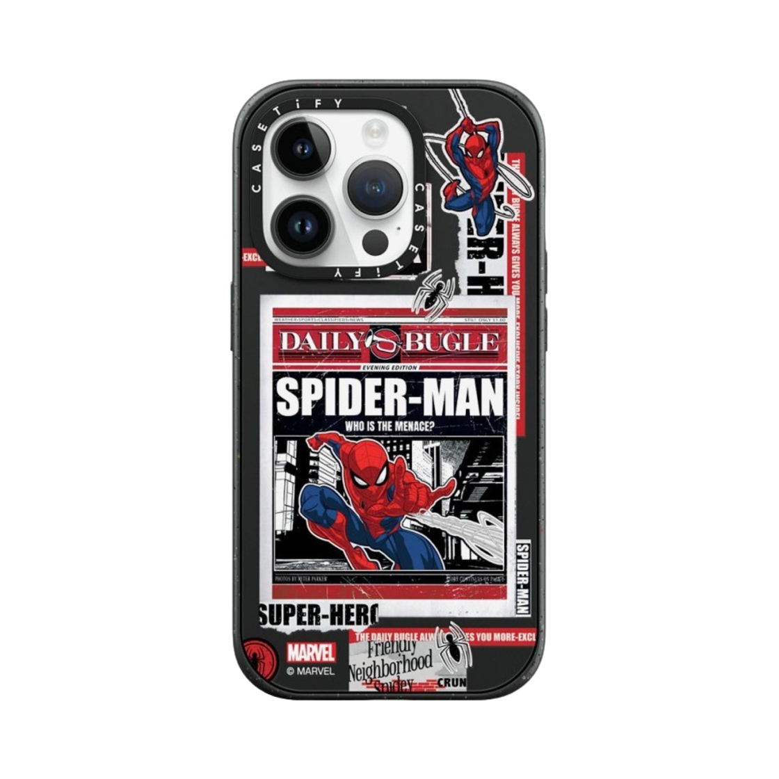 케이스티파이 x 마블 아이폰 스파이더맨 뉴스페이퍼 스티커 임팩트 케이스 매트 블랙(Casetify x Marvel iPhone Spider-Man Newspaper Sticker Impact Case Matte Black) - 1