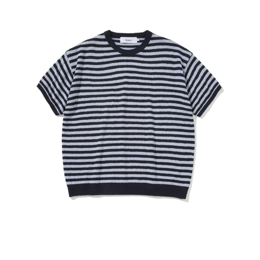 K25SSU11NV Knitted Boucle Stripe Round Knit Navy