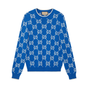Gucci GG Cotton Intarsia Jumper Cobalt Blue Ivory