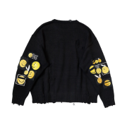 Kapital 5G Cotton Knit Crew Sweater Anarchy Rainbowy Remake Black