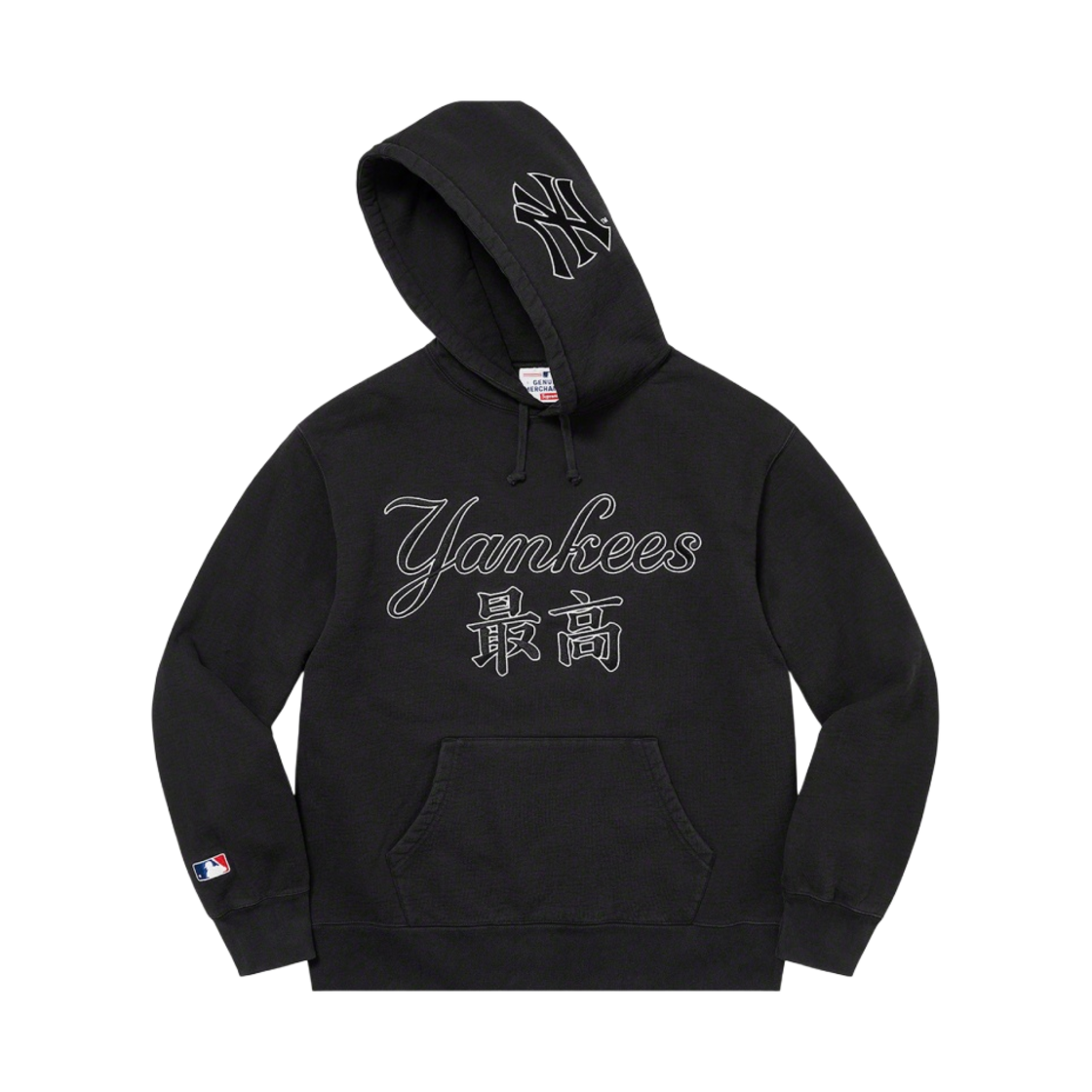 슈프림 x 뉴욕 양키스 간지 후드 스웨트셔츠 블랙 - 22FW(Supreme x New York Yankees Kanji Hooded Sweatshirt Black - 22FW)