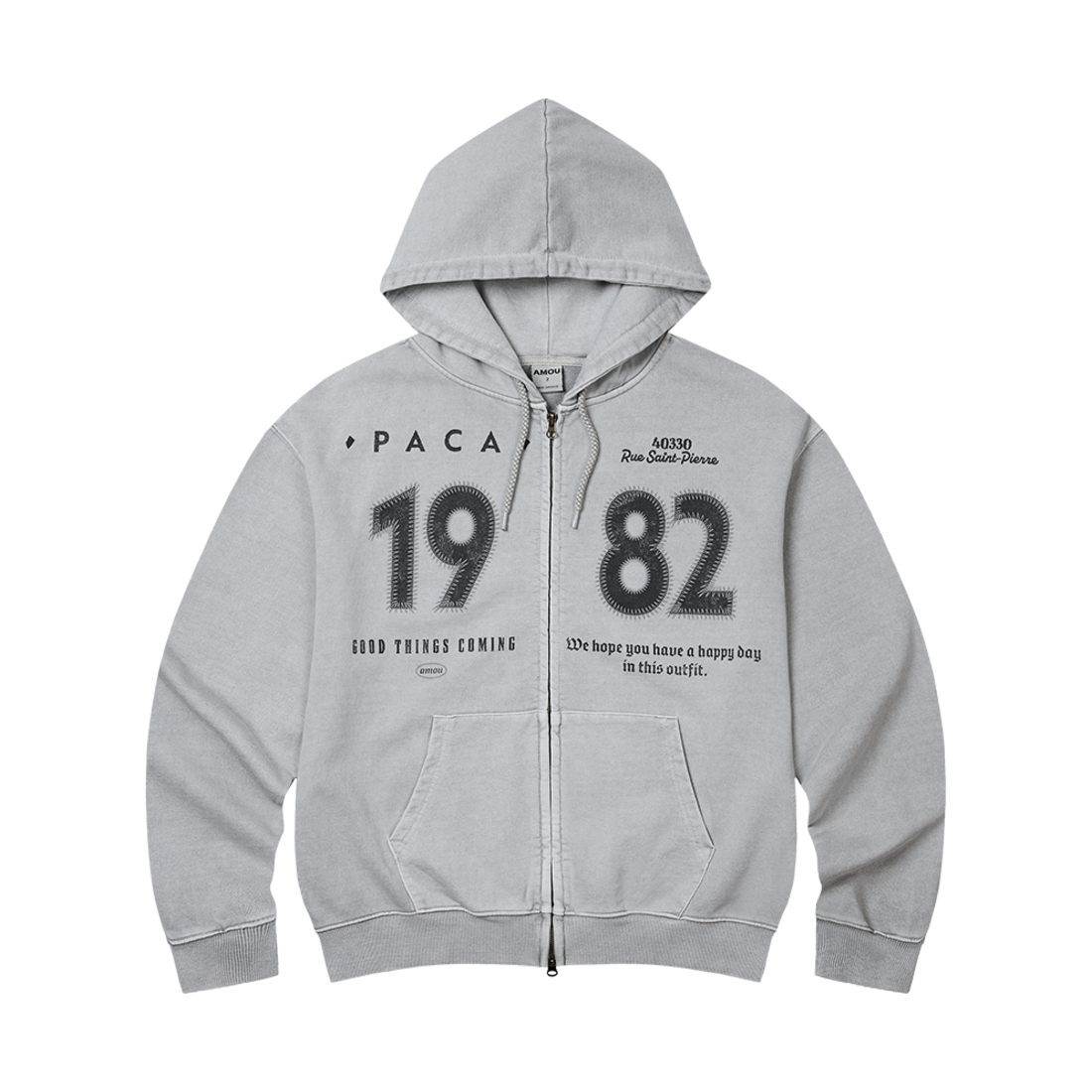 AM25SSJP02 AMOU 1982 Vintage Uniform Hoodie Zip Up Light Grey