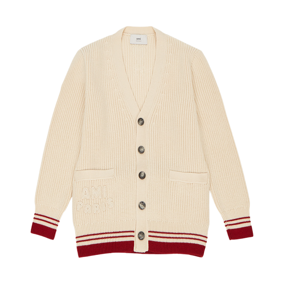 아미 울 립드 가디건 블랑 크렘(AMI Wool Ribbed Cardigan Blanc Creme) - 1