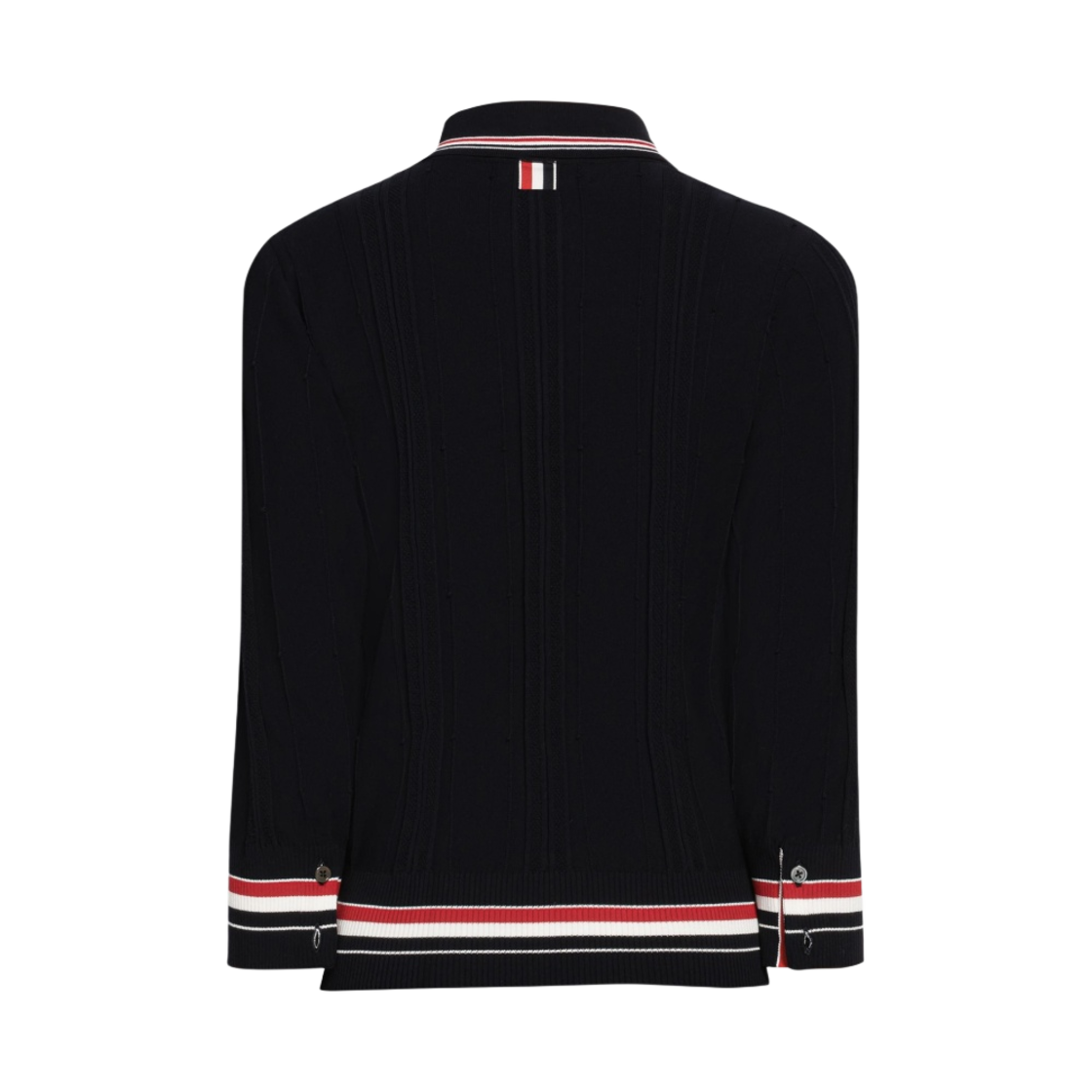 (W) 톰브라운 하이 트위스트 코튼 크리켓 스트라이프 폴로 가디건 네이비((W) Thom Browne High Twist Cotton Cricket Stripe Polo Cardigan Navy) - 2
