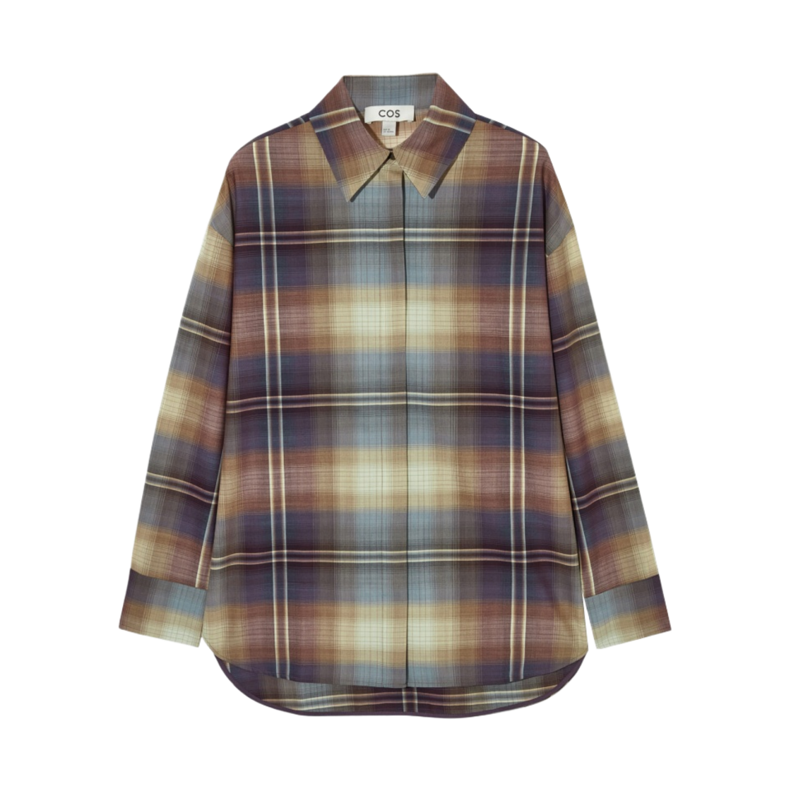 (W) 코스 오버사이즈 체크 울 블렌드 셔츠 베이지 체크((W) COS Oversized Checked Wool Blend Shirt Beige Check) - 1