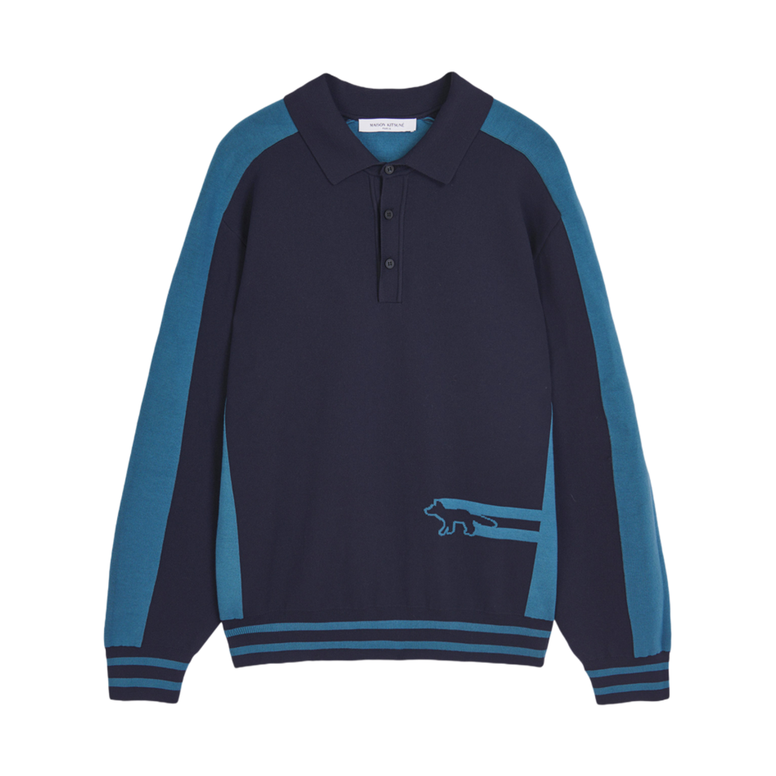 메종 키츠네 플래쉬 폭스 폴로 점퍼 레이크 블루(Maison Kitsune Flash Fox Polo Jumper Lake Blue)