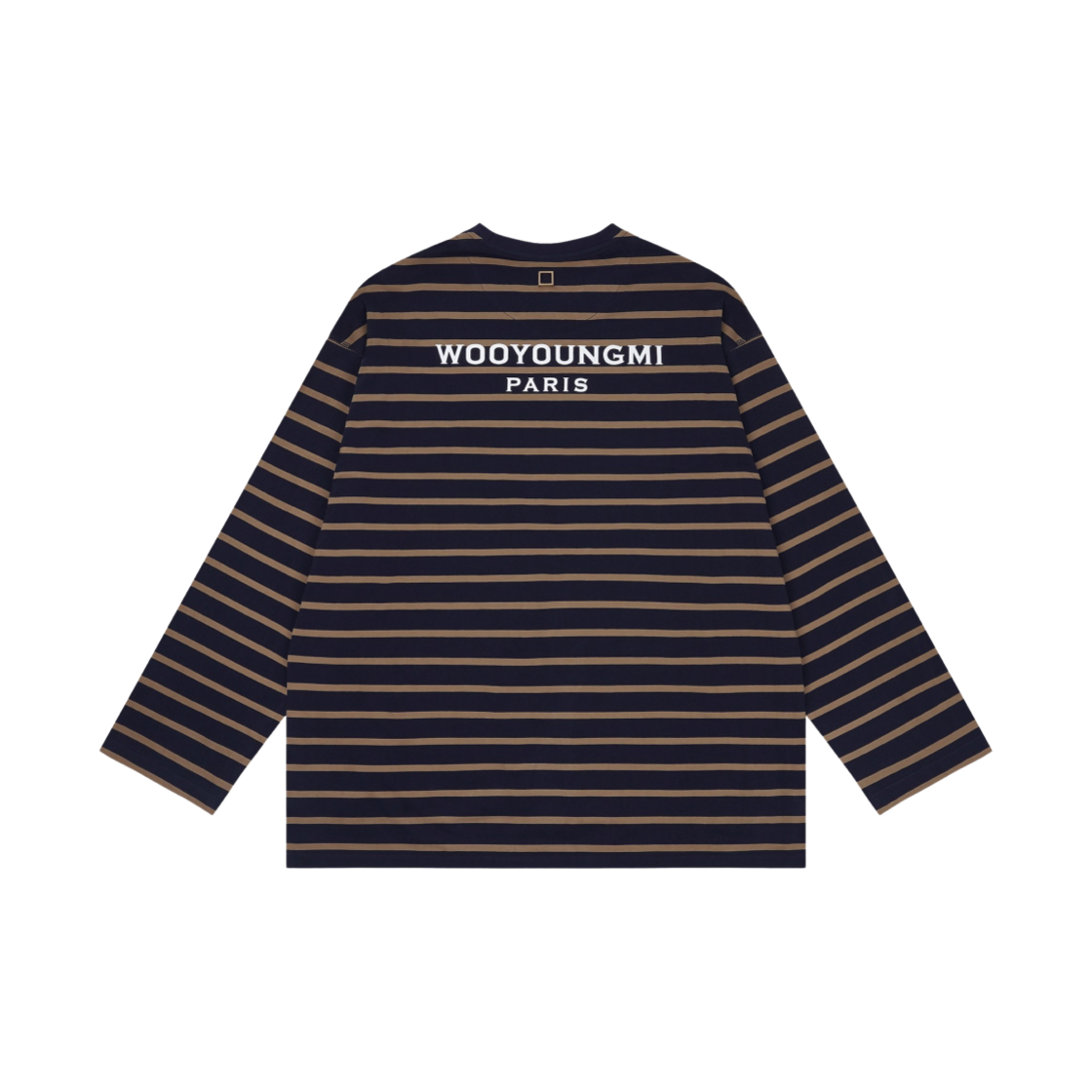 우영미 롱슬리브 스트라이프 백로고 티셔츠 네이비 카키 - 21SS