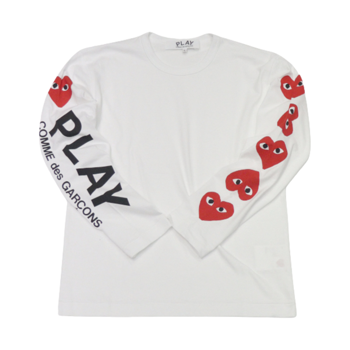 플레이 꼼데가르송 코튼 하트 프린트 롱슬리브 티셔츠 화이트(Play Comme des Garcons Cotton LS T-Shirt with Heart Print White) - 1