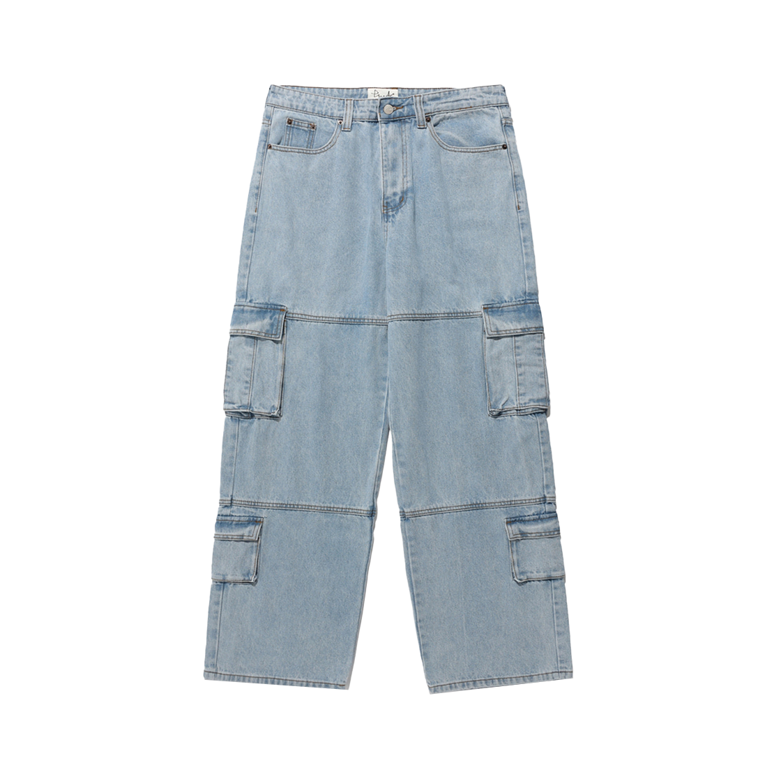 PD09PT8016IL Phyps Dept Washed Double Cargo Denim Pants Light Blue