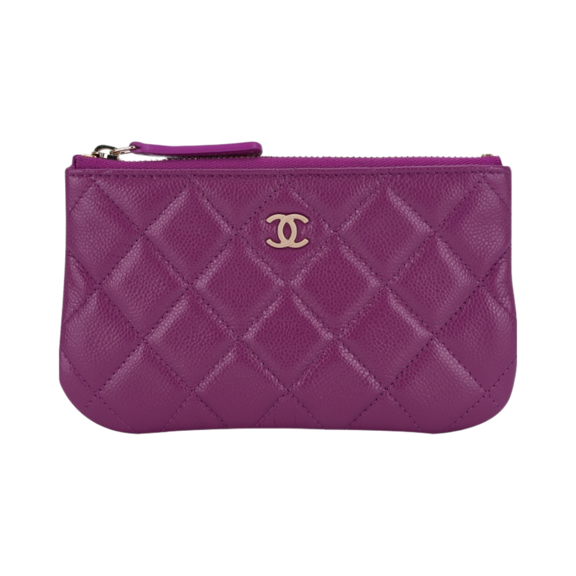 샤넬 클래식 미니 파우치 그레인드 샤이니 카프스킨 & 골드 메탈 퍼플(Chanel Classic Mini Pouch Grained Shiny Calfskin & Gold Purple) - 1