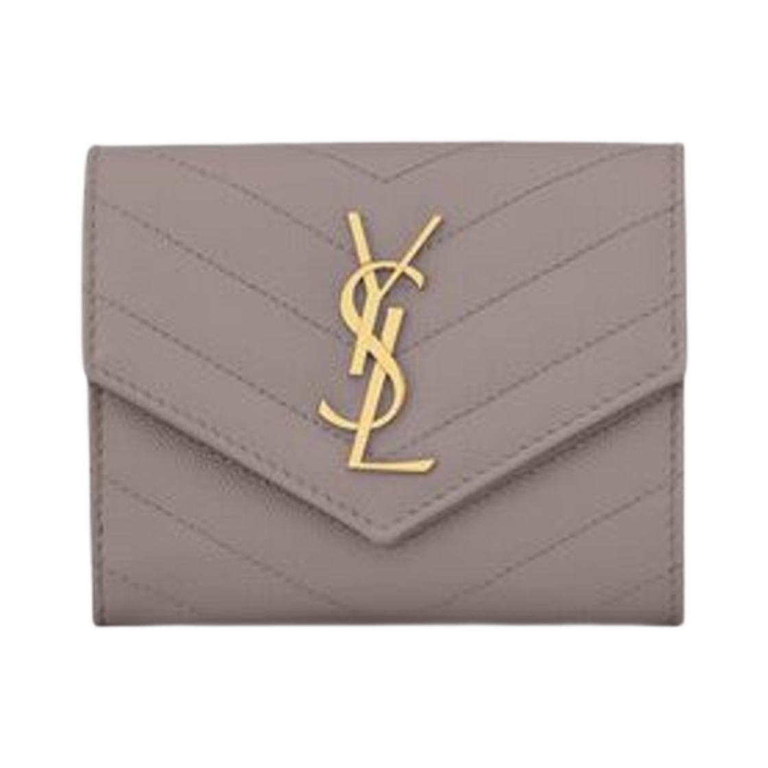 생로랑 카산드라 마틀라세 컴팩트 트라이 폴드 월렛 그레인 드 뿌드르 엠보스 레더 포그(Saint Laurent Cassandre Matelasse Compact Tri Fold Wallet in Grain De Poudre Embossed Leather Fog) - 1