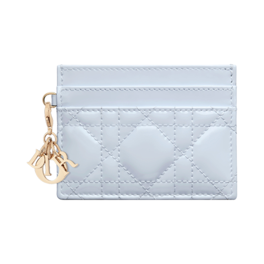 S0974OVRB-M26Z Dior Lady Dior Freesia Card Holder Patent Cannage Calfskin Shirt Blue