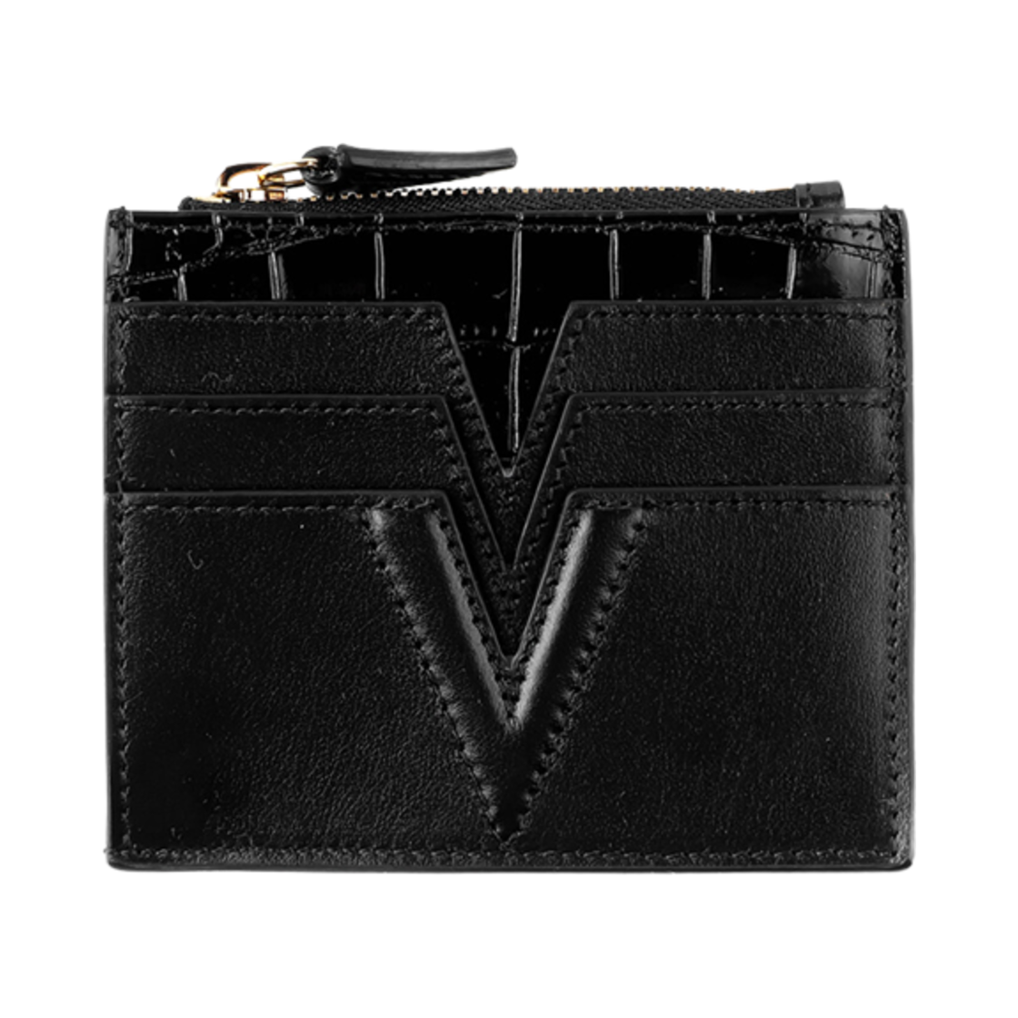 1000827-1A02244-1B00V Versace Cow Leather Card Holder Black Gold