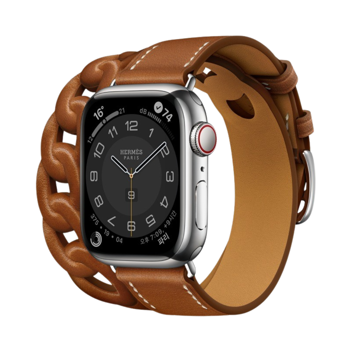 애플 워치 7 에르메스 41mm 실버 스테인리스 스틸 케이스 가죽 구르메 더블 투어 포브 (국내 정식 발매 제품)