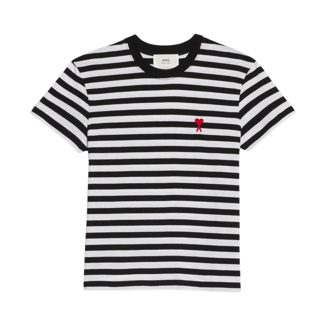 아미 스몰 하트 로고 스트라이프 티셔츠 블랙 화이트(AMI de Coeur Striped T-Shirt Black White)