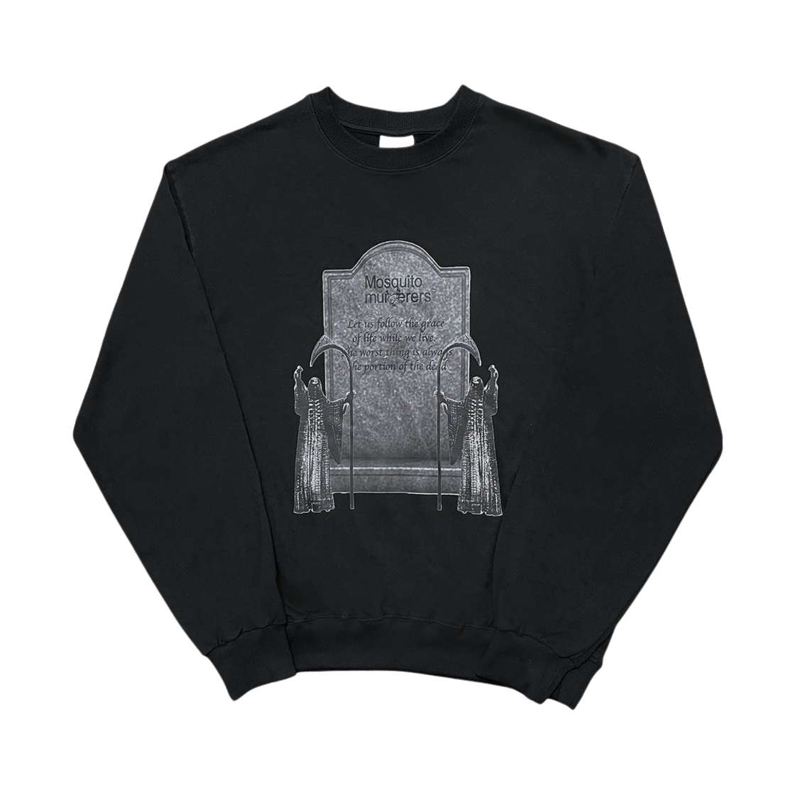 모스키토 머더러스 렛 어스 팔로우 더 그레이스 오브 라이프 와일 위 리브. 더 워스트 띵 이즈 올웨이즈 더 포션 오브 더 데드 라이트 스웨트셔츠 블랙(Mosquito Murderers Let Us Follow The Grace Of Life While We Live. The Worst Thing Is Always The Portion Of The Dead Light Sweatshirt Black)