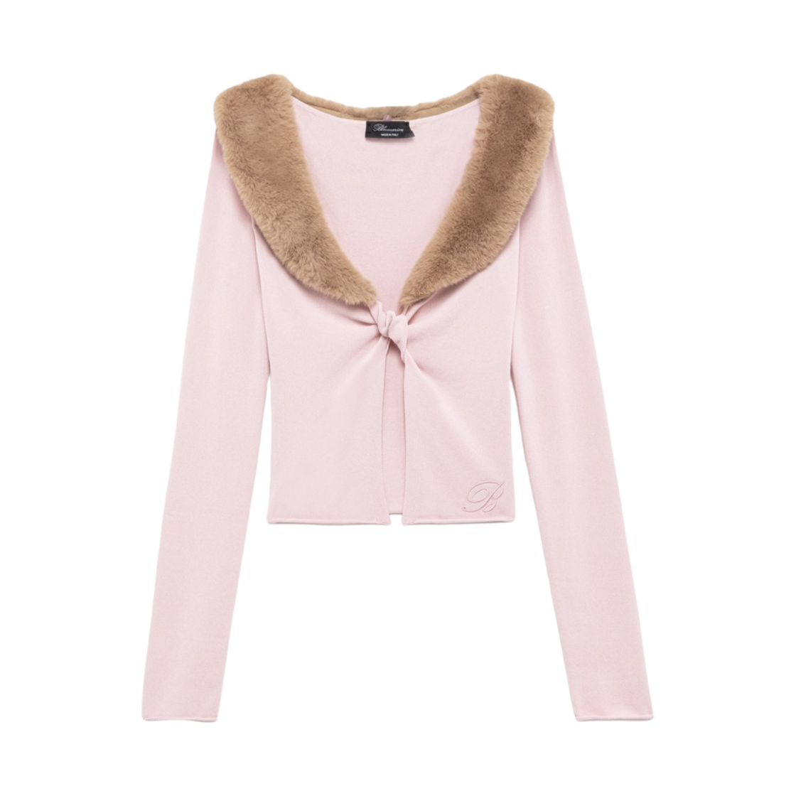 (W) 블루마린 자수 로고 에코 퍼 가디건 핑크((W) Blumarine Embroidery Logo Eco Fur Cardigan Pink)
