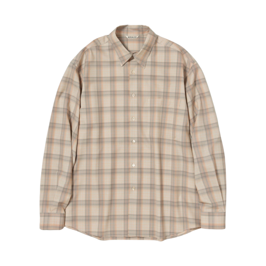A22AS01LC Auralee Super Light Wool Check Shirt Light Beige Check - 22AW