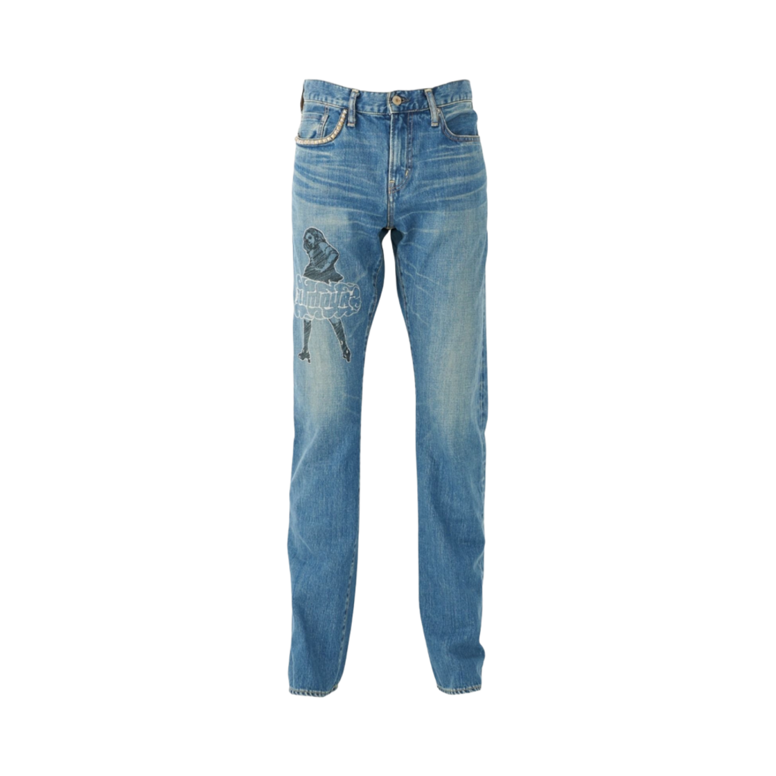 히스테릭 글래머 빅슨 걸 자수 슬림 스트레이트 데님 팬츠 라이트 인디고 블루(Hysteric Glamour Vixen Girl Embroidered Slim Straight Denim Pants Light Indigo Blue) - 1