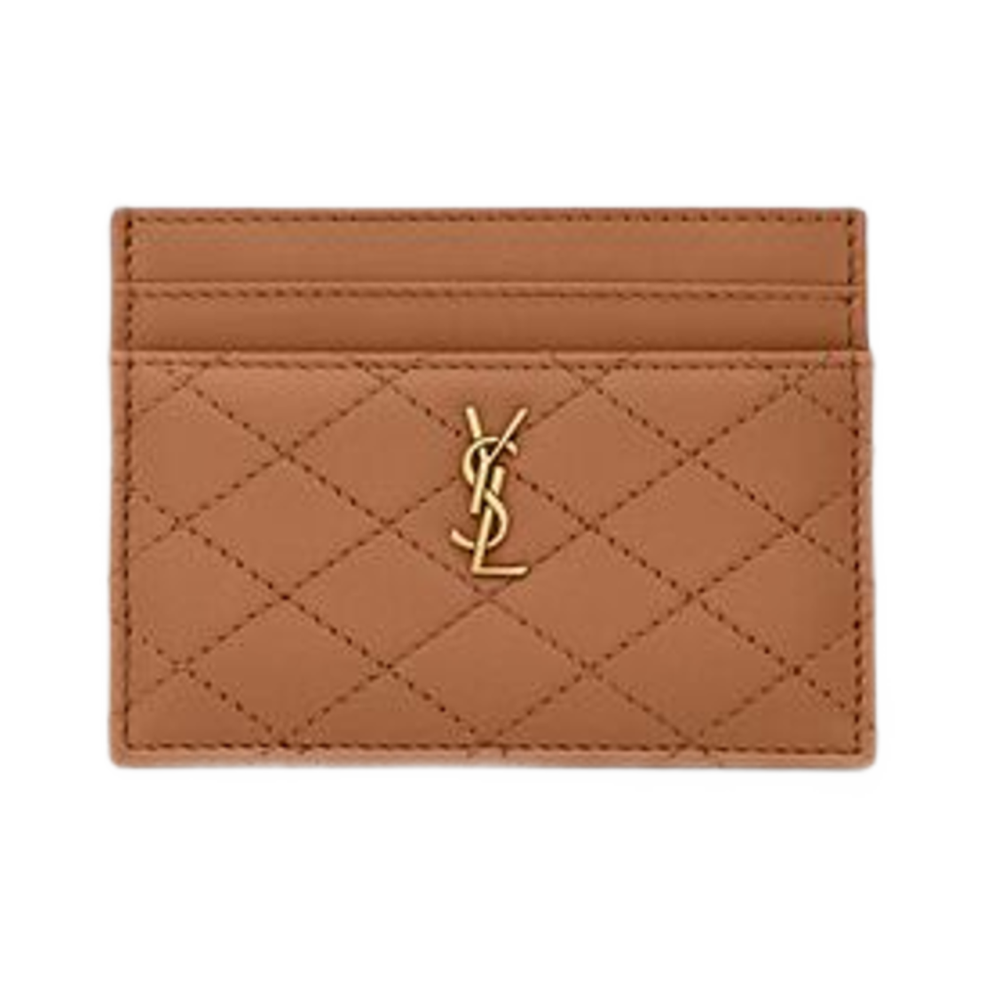 703219-1EL1W-9839 Saint Laurent Gaby Card Case In Quilted Lambskin Ginger Brown