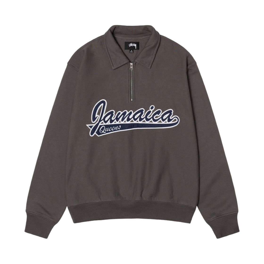 스투시 x 데님 티어스 하프 집 플리스 차콜