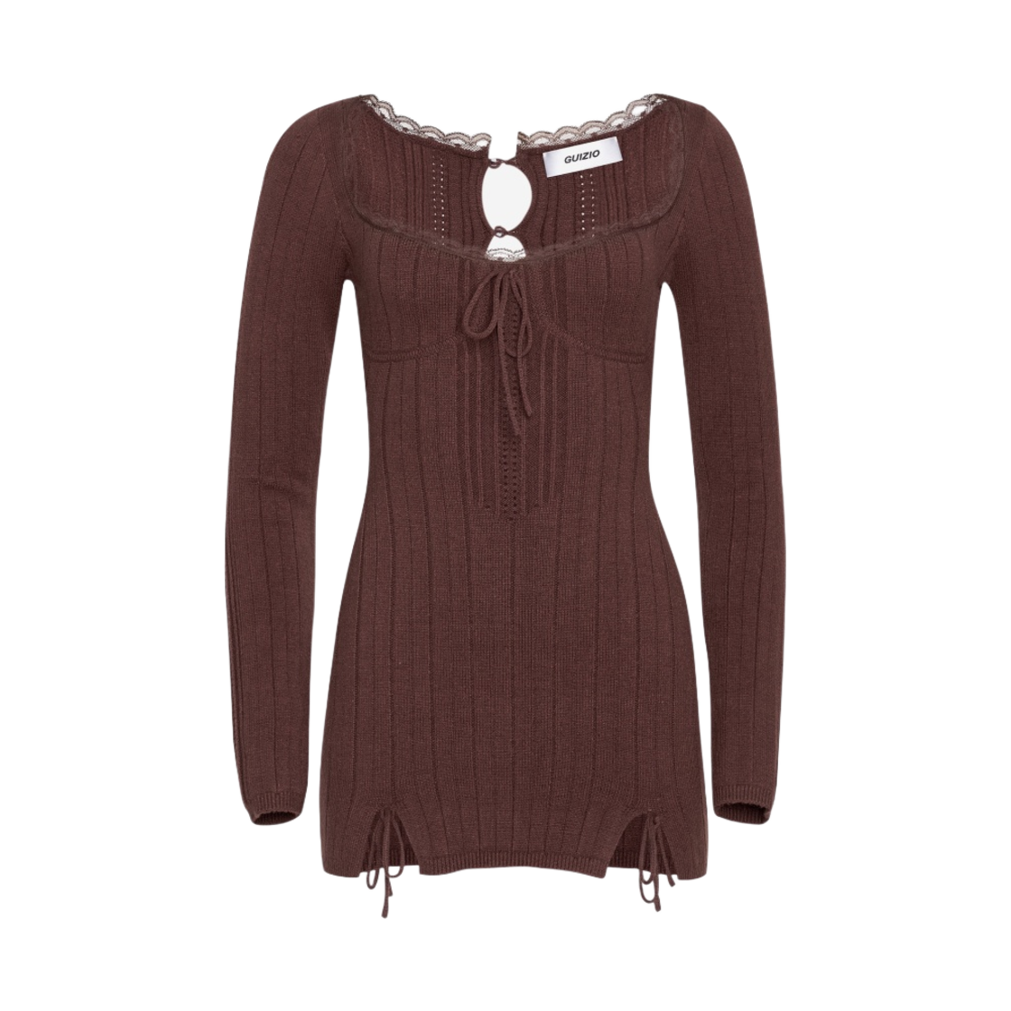 (W) 귀조 데이티 롱슬리브 니트 드레스 초콜릿 브라운((W) Guizio Dainty Long Sleeve Knit Dress Chocolate Brown)