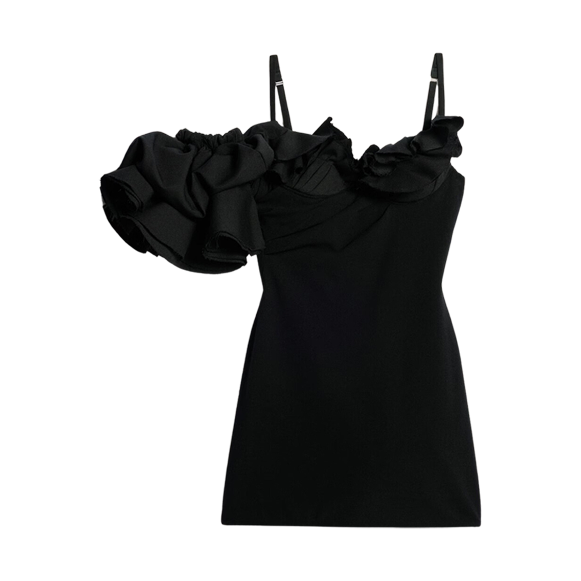 (W) 자크뮈스 라 로브 두나 러플 미니 드레스 블랙((W) Jacquemus La Robe Duna Ruffled Mini Dress Black) - 1