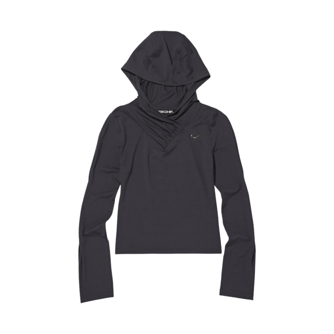 (W) 미스치프 후드 셔링 오버랩 탑 차콜((W) Mischief Hooded Shirring Overlap Top Charcoal)