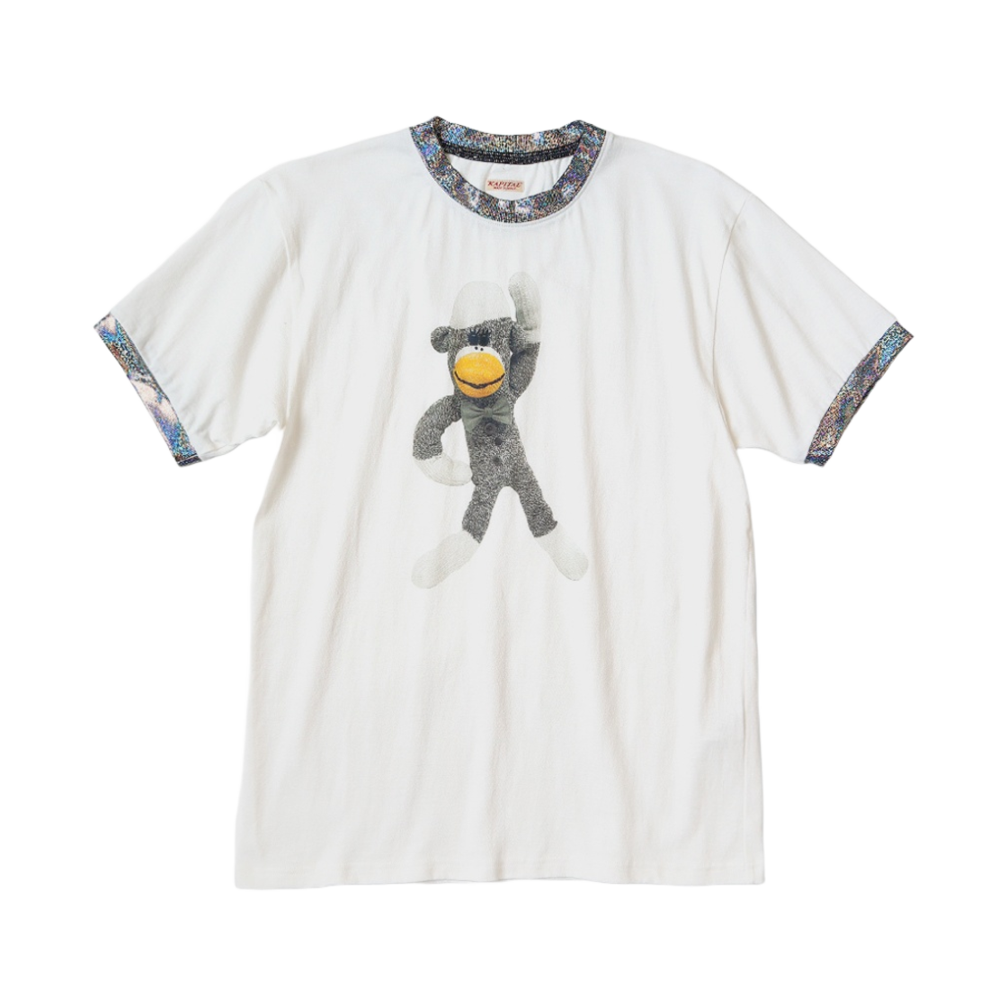 K2404SC168 Kapital 20 Jersey Glitter Ringer T-Shirt Monkey Disco Pt by Nene White