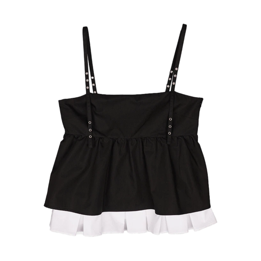 P0000DJN Dared Eyelet Strap Pleats Layered Top Black