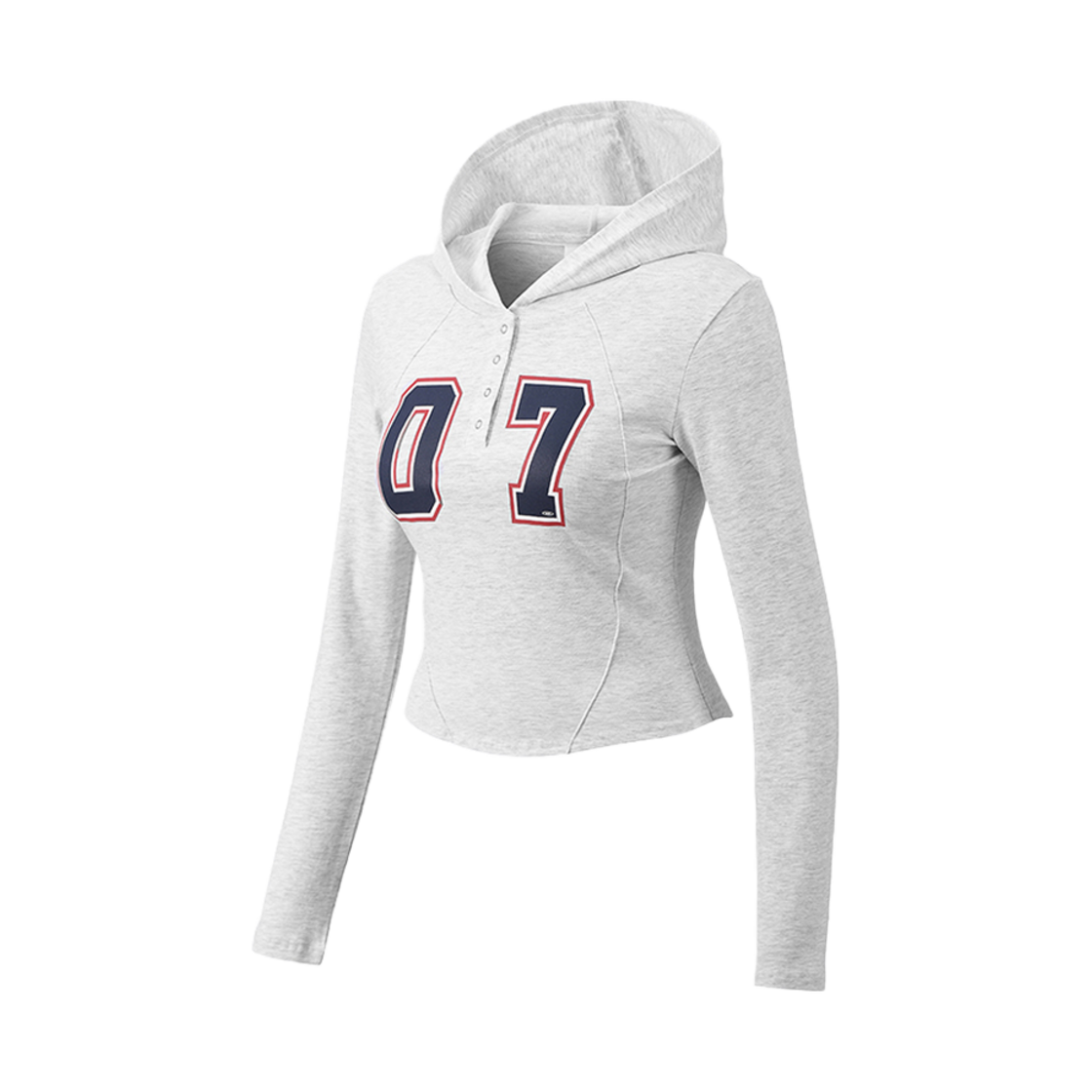 본투윈 우먼스 넘버 핀턱 스냅 후디 화이트 멜란지 그레이