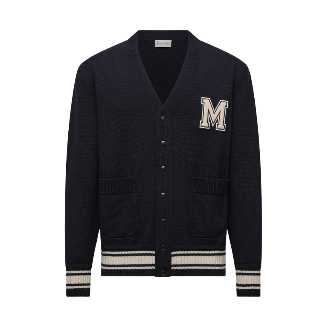 K2-091-9B00018-M1131-776 Moncler Embroidered Monogram Wool Cardigan Blue - 25FW