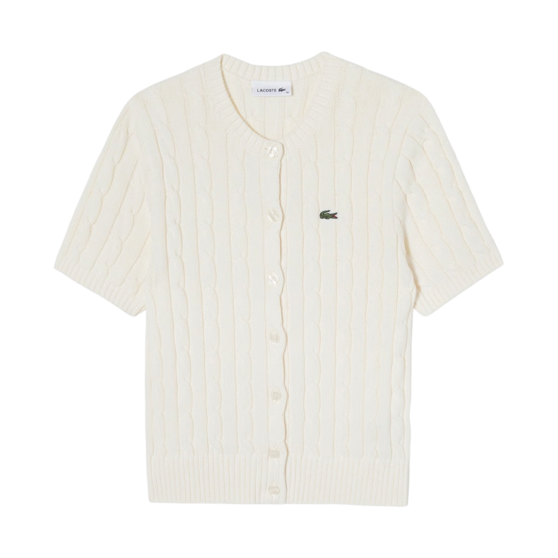 (W) 라코스테 케이블 숏슬리브 가디건 오프 화이트((W) Lacoste Cable Short Sleeve Cardigan Off White) - 1
