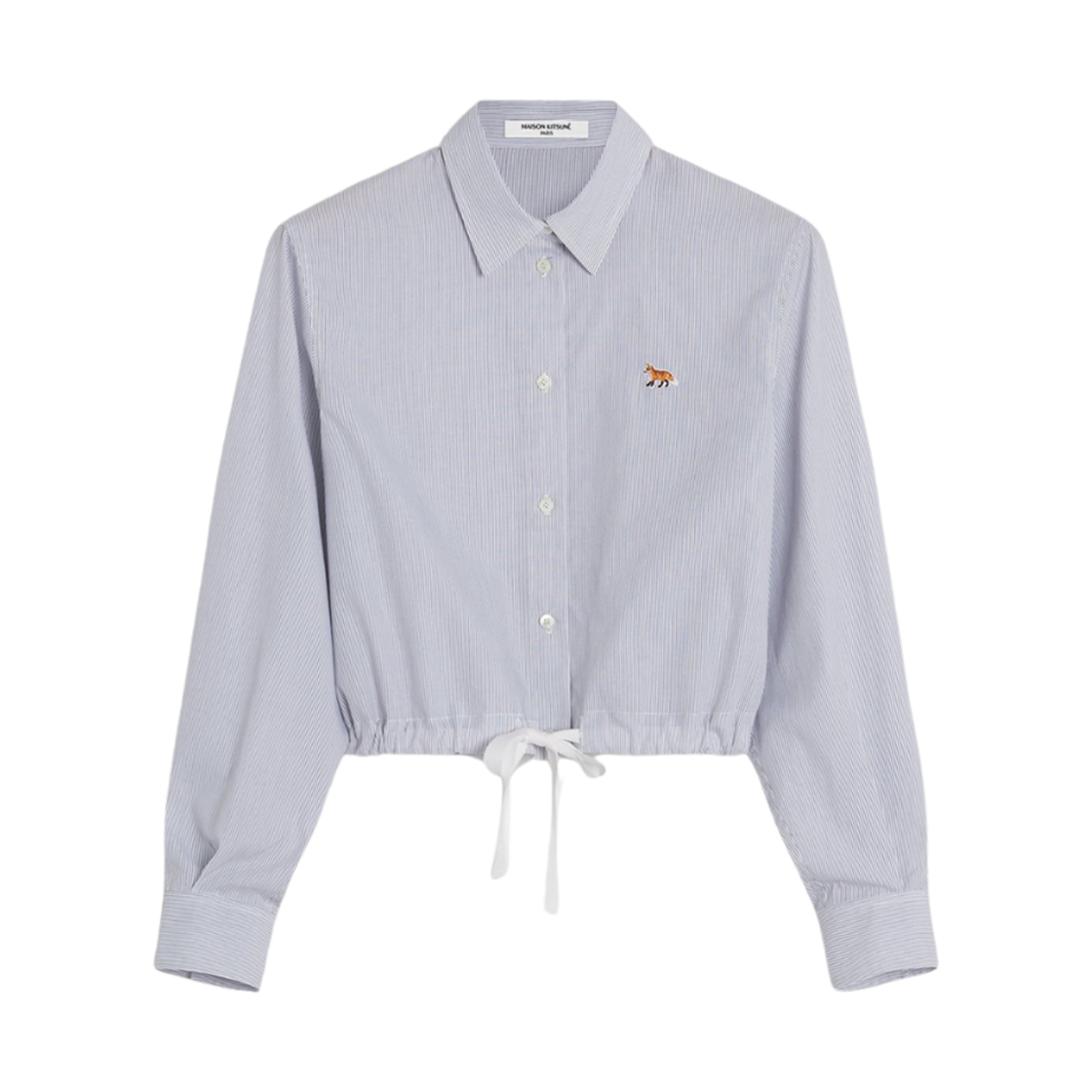 (W) 메종 키츠네 드로스트링 크롭 셔츠 화이트 블랙 스트라이프((W) Maison Kitsune Drawstring Cropped Shirt White Black Stripes) - 1