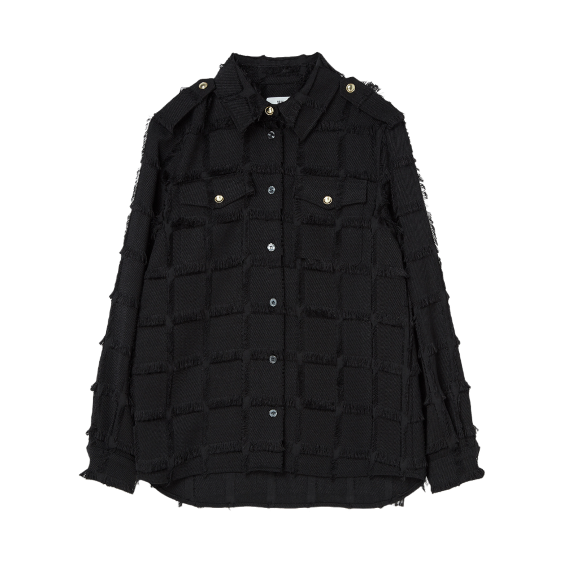 SNFWSH01 SILN Epaulet Tassel Check Shirts Black
