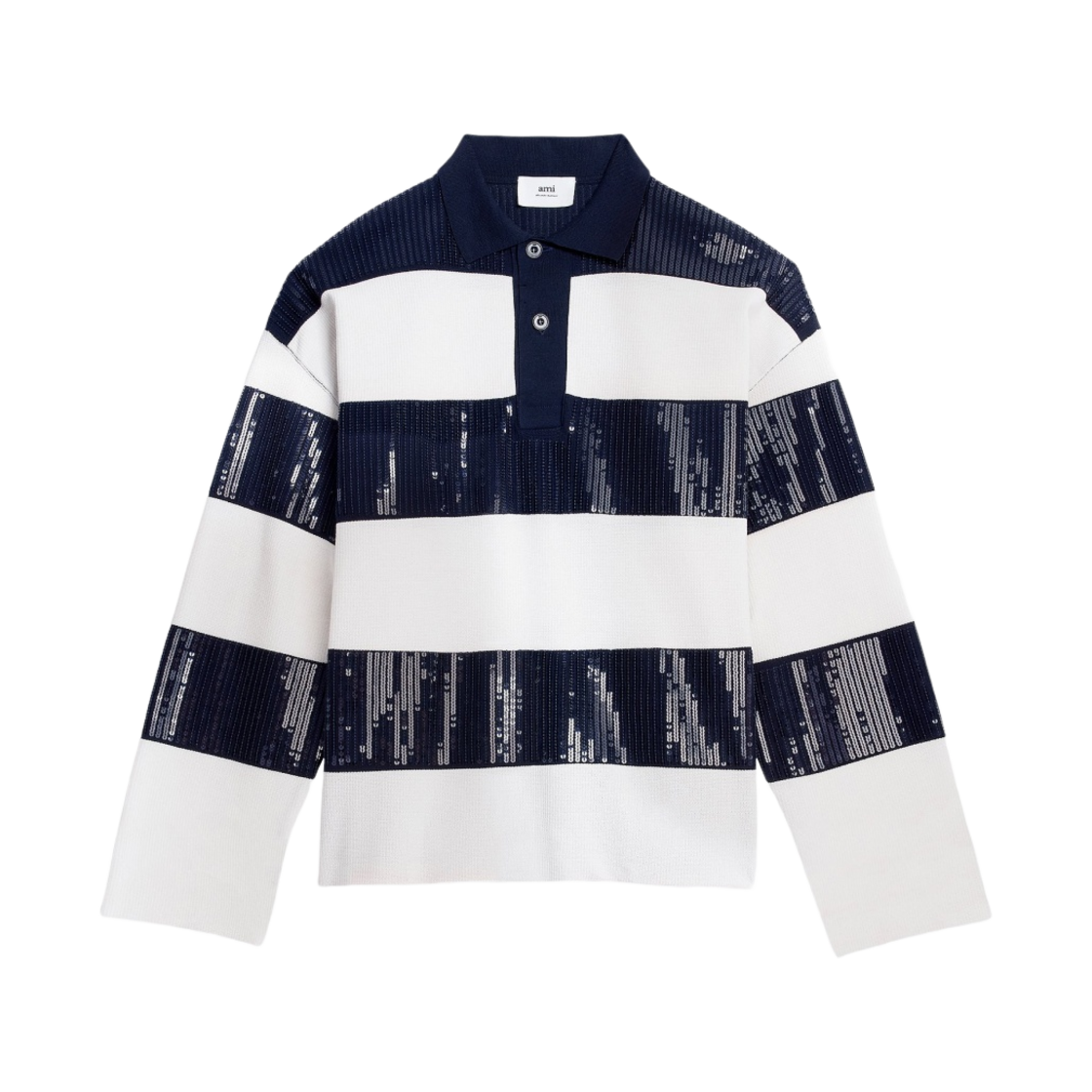 아미 시퀸 자수 폴로 내츄럴 화이트 노틱 블루(AMI Sequined Embroidered Polo Natural White Nautic Blue) - 1