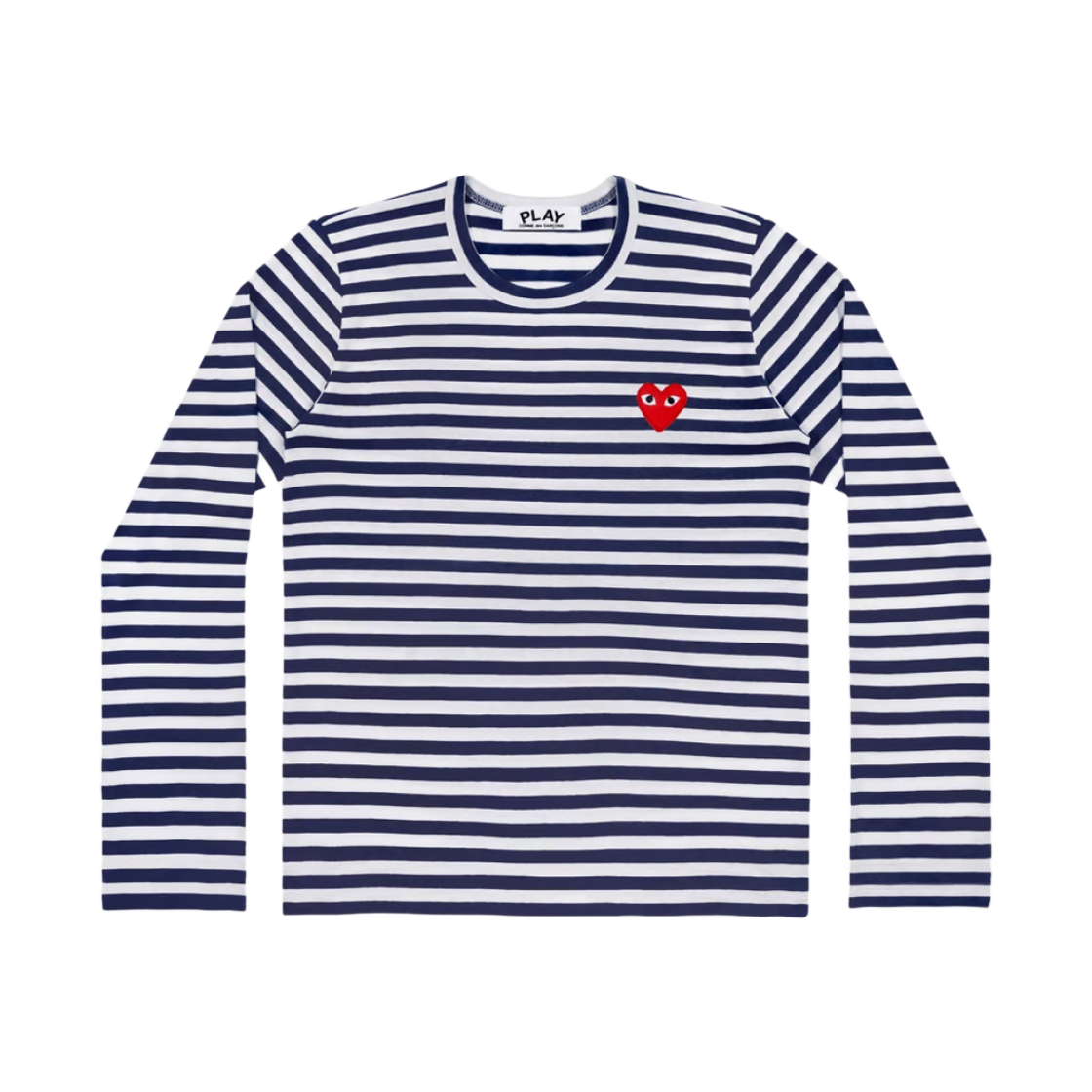 플레이 꼼데가르송 레드 하트 스트라이프 롱슬리브 티셔츠 네이비 화이트(Play Comme des Garcons Red Heart Striped LS T-Shirt Navy White)