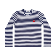 Play Comme des Garcons Red Heart Striped LS T-Shirt Navy White