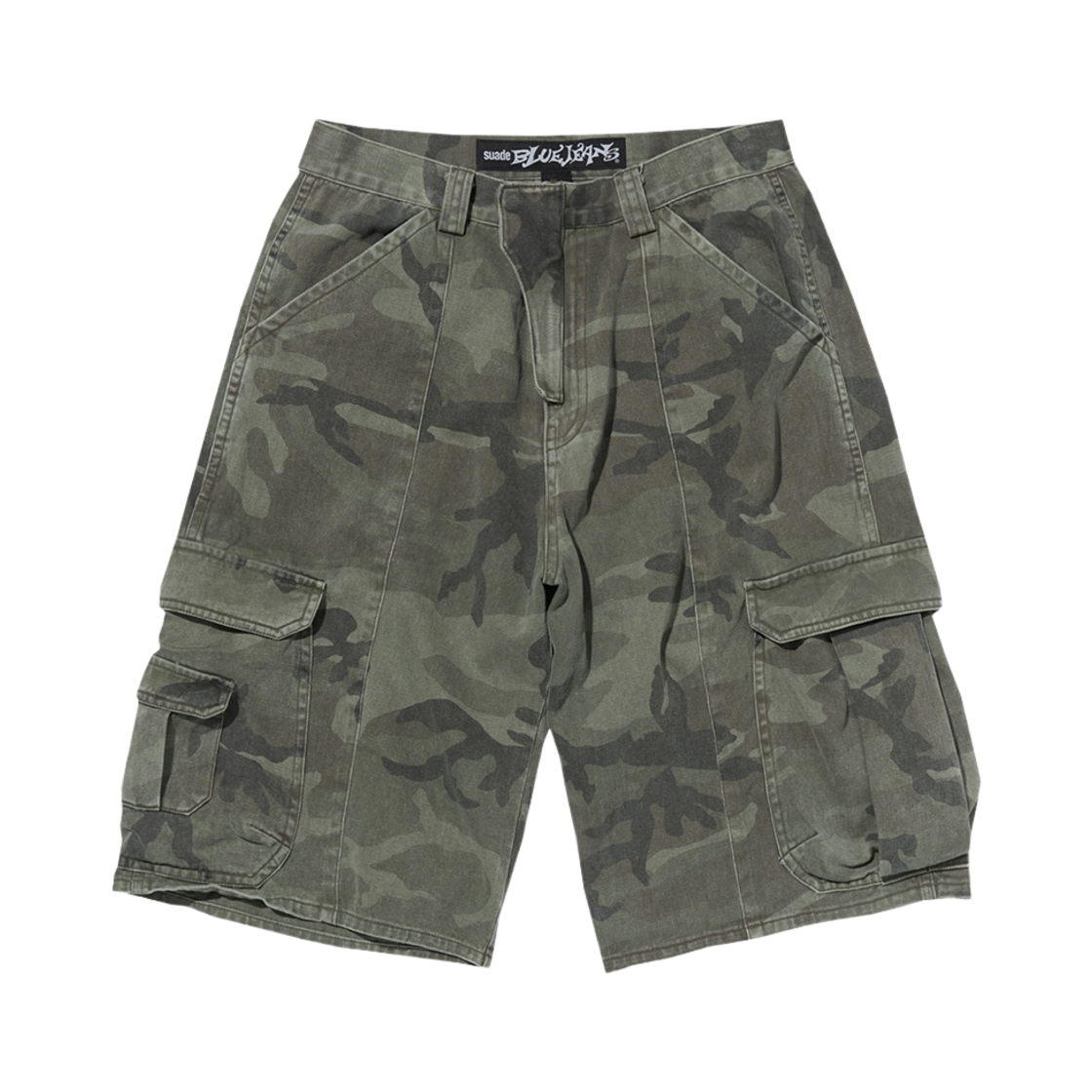 스웨이드 와이드 카고 쇼츠 그린 카모(Suade Wide Cargo Shorts Green Camo)