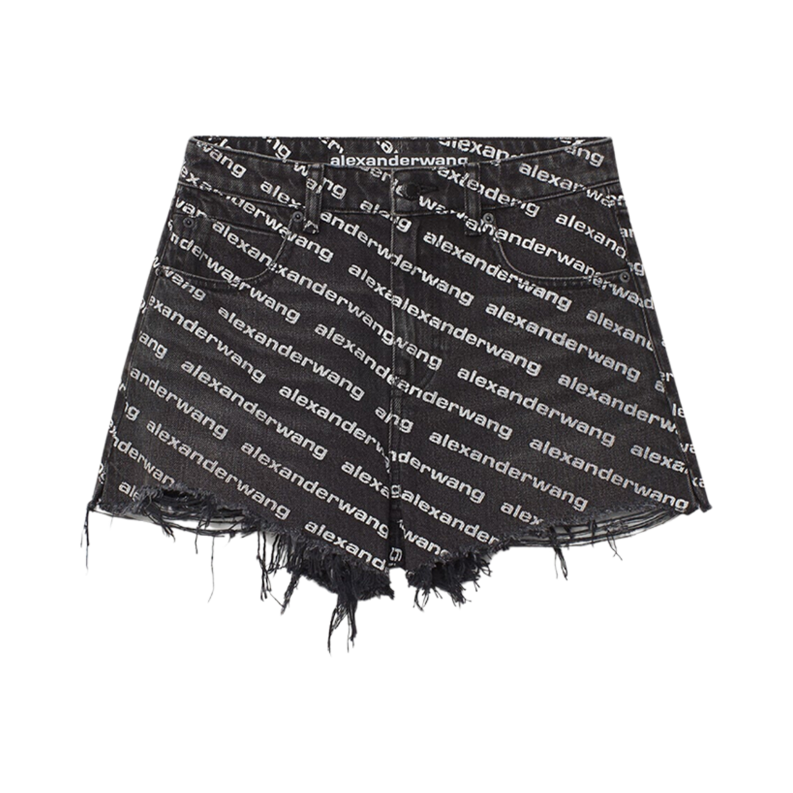 4DC1214896060 (W) Alexander Wang Bite Logo Shorts in Grey Aged Denim