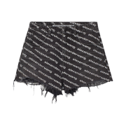 (W) Alexander Wang Bite Logo Shorts in Grey Aged Denim